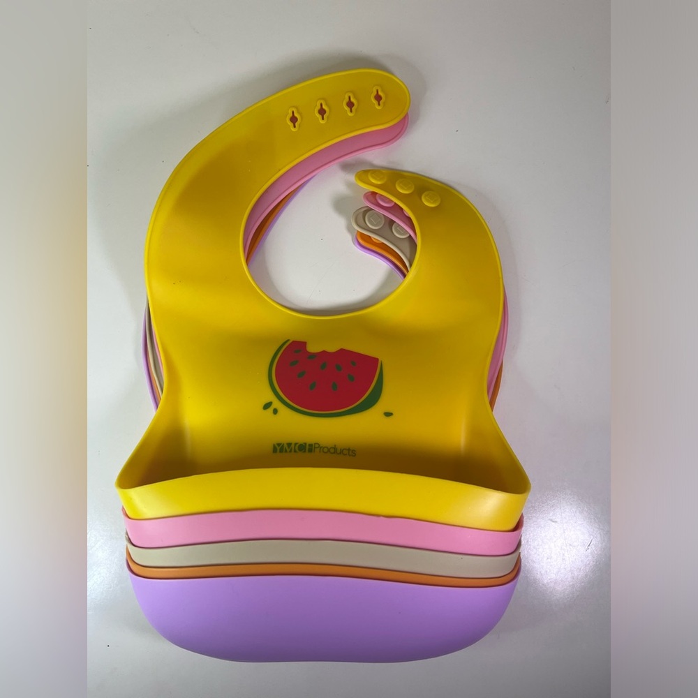YMCF Products 5 Pack Waterproof Silicone Baby Bib Lightweight and easy wipe